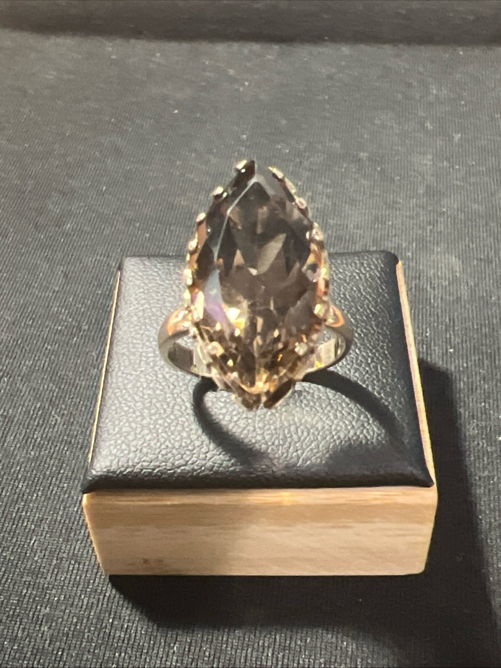 VTG Estate 14k Yellow Gold Large Marquis-cut Smoky Quartz Solitaire Ring Sz 7.5